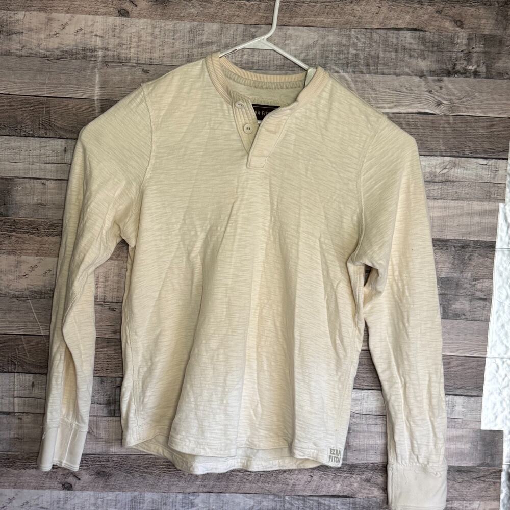 Ezra Fitch x Abercrombie Henley Shirt Mens XL Ivory Preppy Classic Slub Knit
